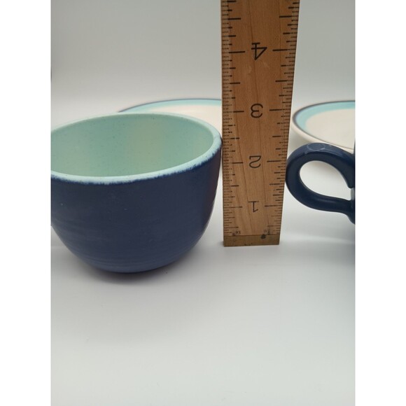 2 Vtg Franciscan Malibu Tea Cup And Saucer Blue Brown Speckled Stoneware - Picture 6 of 9